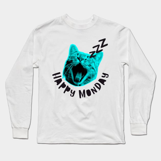 Happy Monday Sleepy Cat Long Sleeve T-Shirt by Yelda